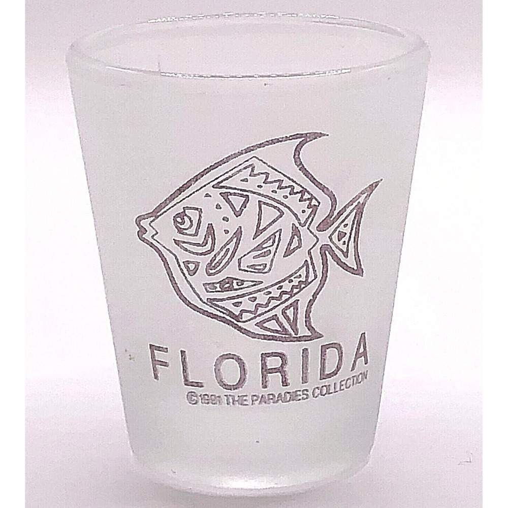 Vintage FLORIDA Frosted Shot Glass Gold  Fish 1991 Parades Collection USA State